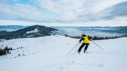 narciarz zjeżdżający z góry