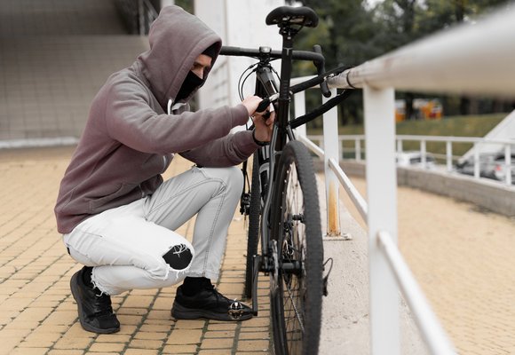 Jak sprawdzić, czy rower, który chcę kupić, nie jest kradziony Mężczyzna w kapturze kradnie rower, żeby sprzedać kradziony rower