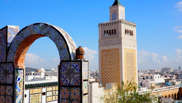 View over Tunis skyline with famous mosque